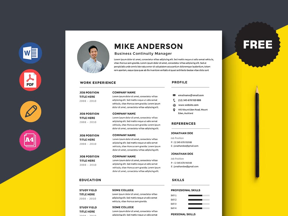 Free Business Continuity Manager Resume Template with Clean Look