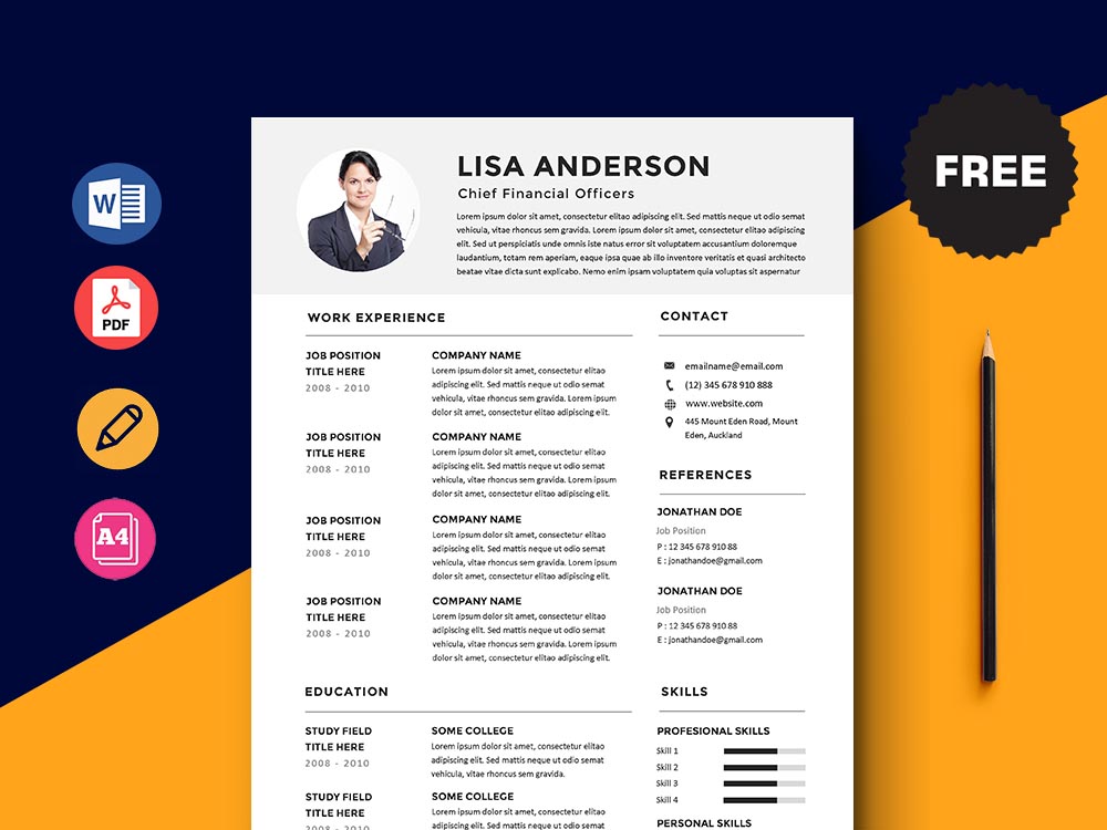 Free Chief Financial Officers (CFO) Resume Template with Simple Look