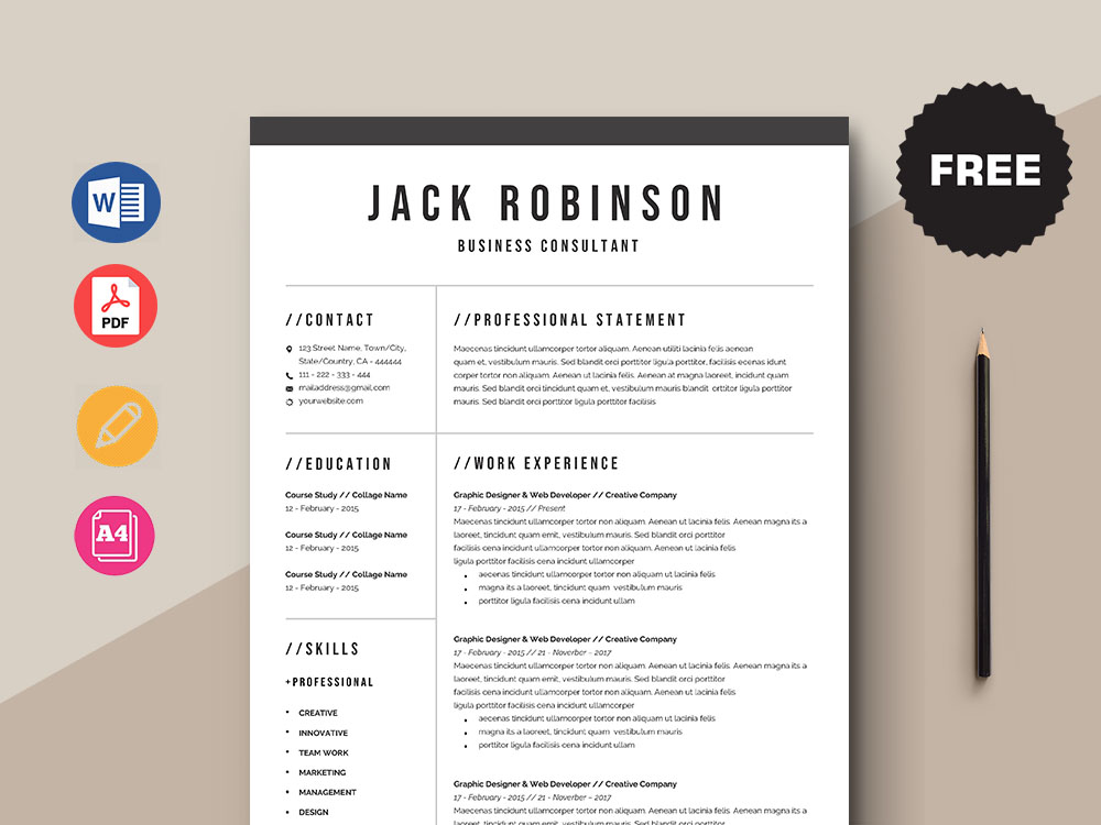 Free Business Consultant Resume Template with Simple and Clean Look