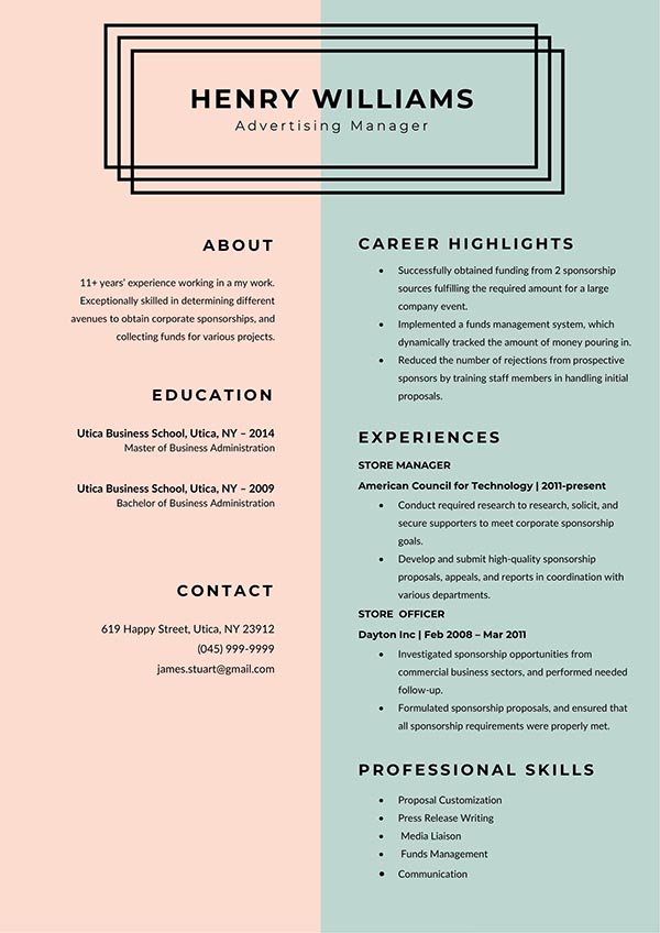 Advertising Manager CV Resume Template