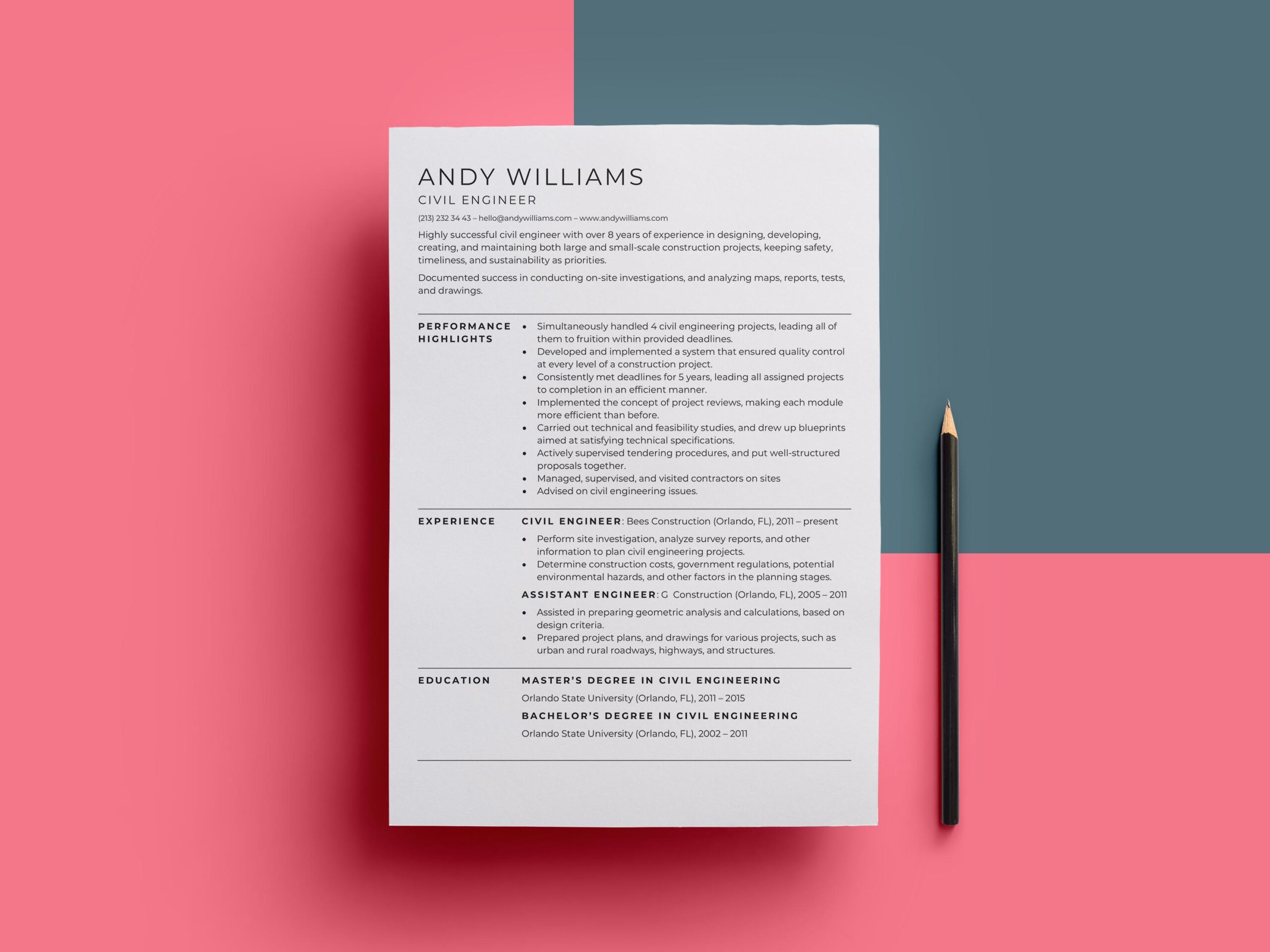 Free Civil Engineer Resume Template