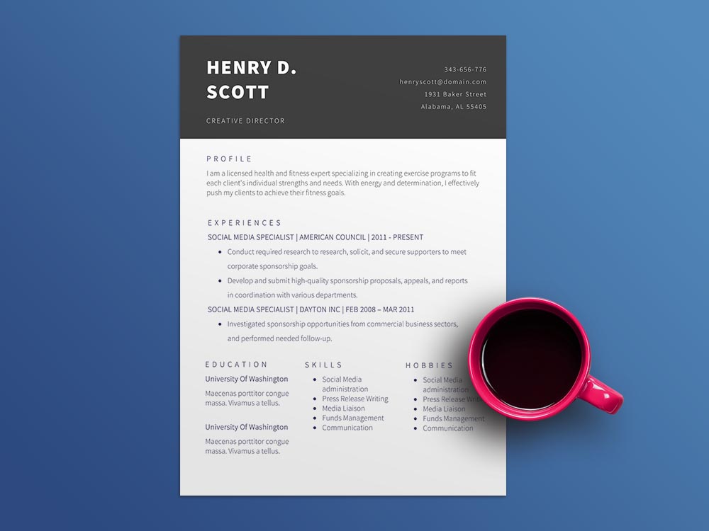 Free Creative Director CV Resume Template