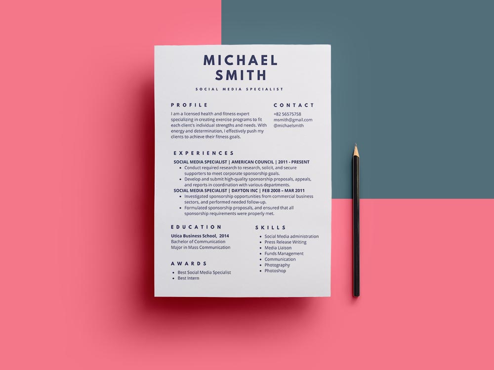 Free social media specialist resume Template