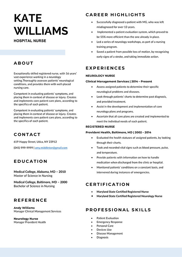 Medical Nurse Resume