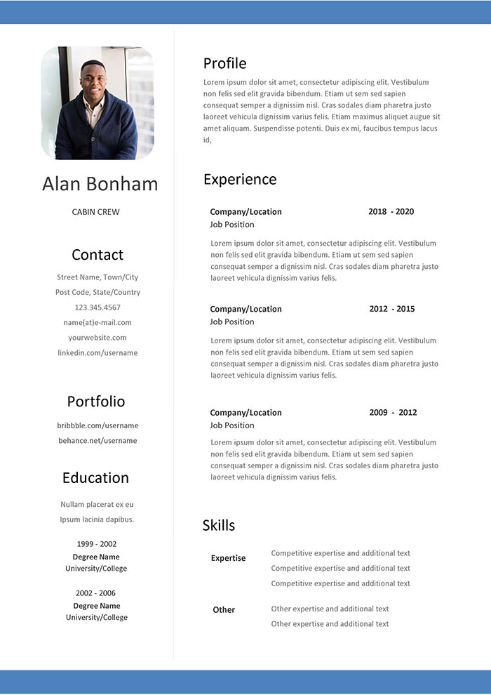 Free Cabin Crew Resume Template