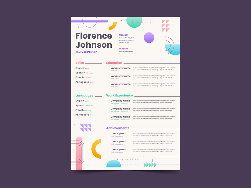 Free Flat Geometric Resume Template