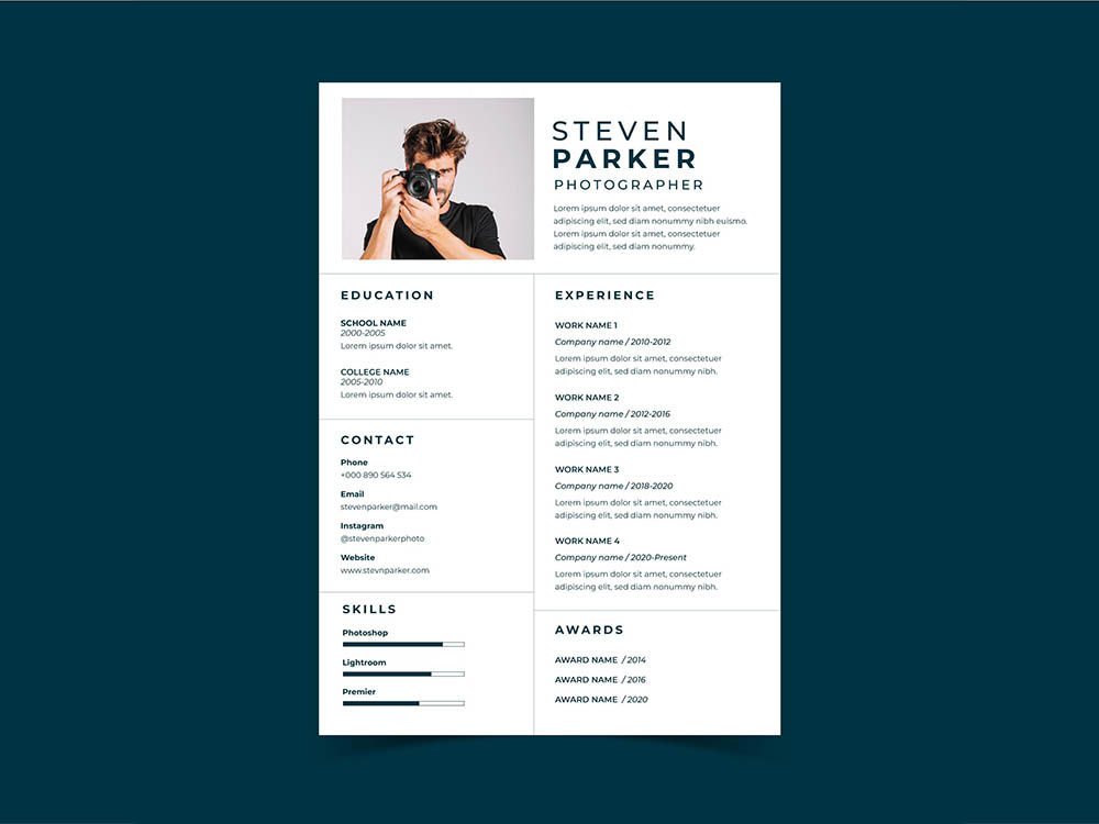 Free Professional Photographer Resume Template