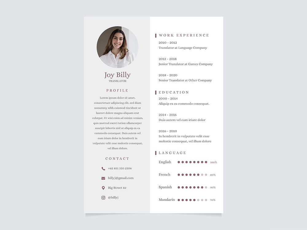 Free Translator Resume Template