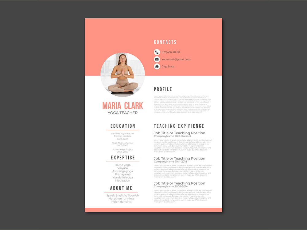 Free Yoga Teacher Resume Template