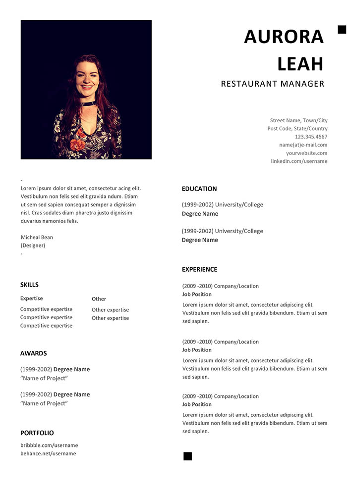 Restaurant Manager Resume Template