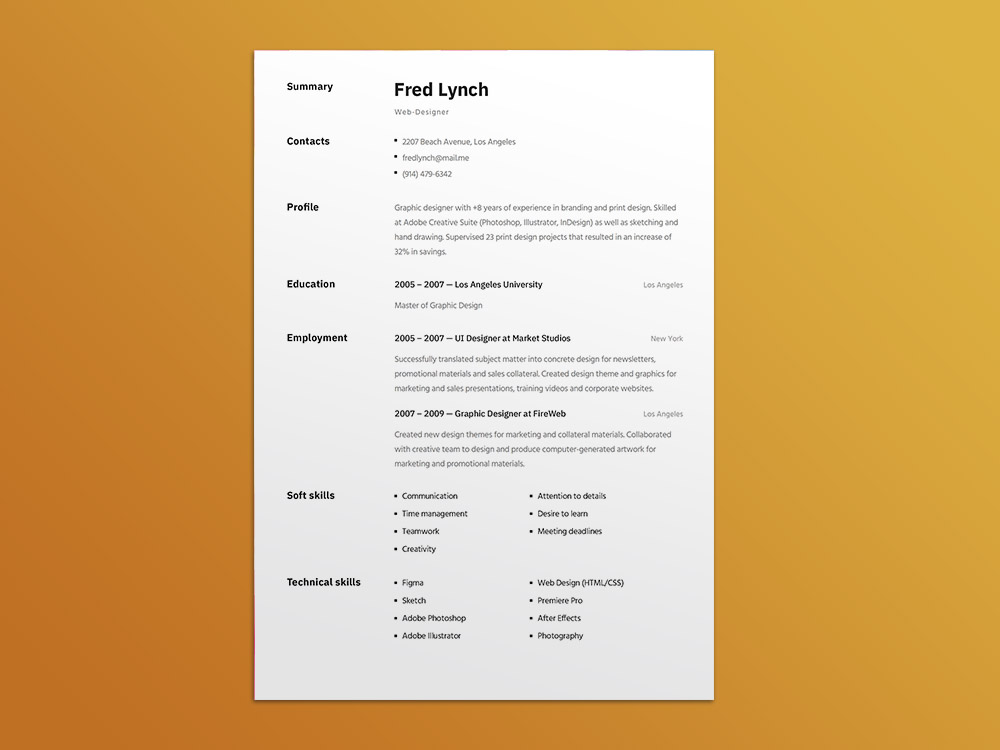 Free Minimalist Figma Resume Template for Any Job Position