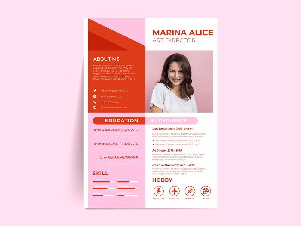 Free Red Pink Resume Template