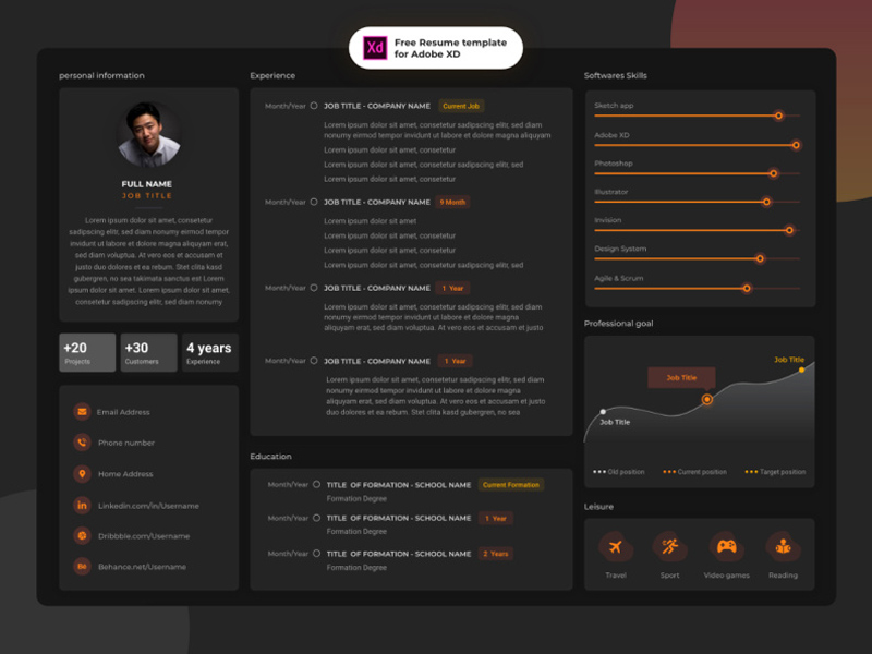 Free Horizontal Adobe XD Resume Template