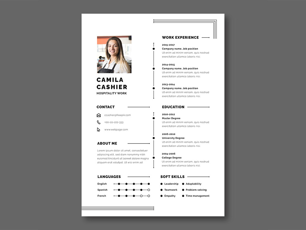 Free CV Resume Template for Hospitality Job Position