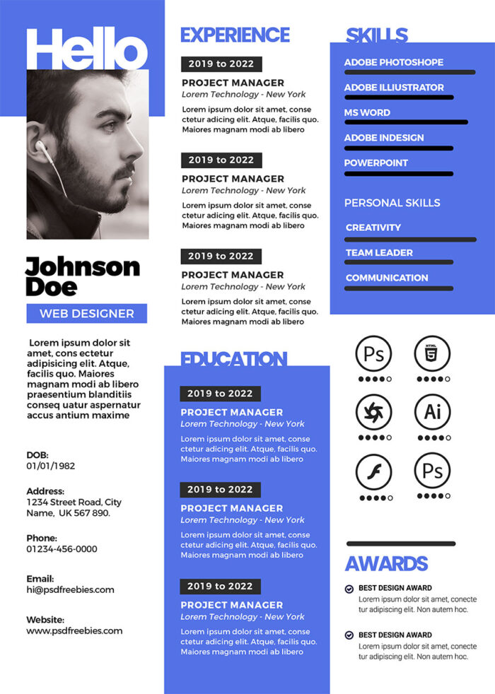 Awesome Modern PSD Resume