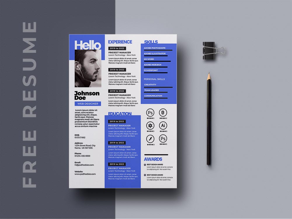 Free Awesome Modern PSD Resume Template
