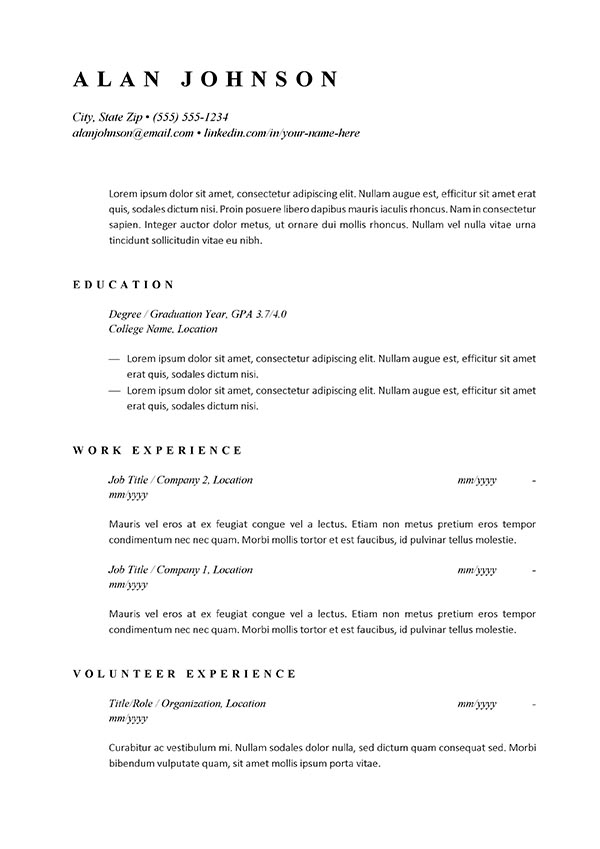 Free ATS Friendly Resume Template For Fresh Graduate