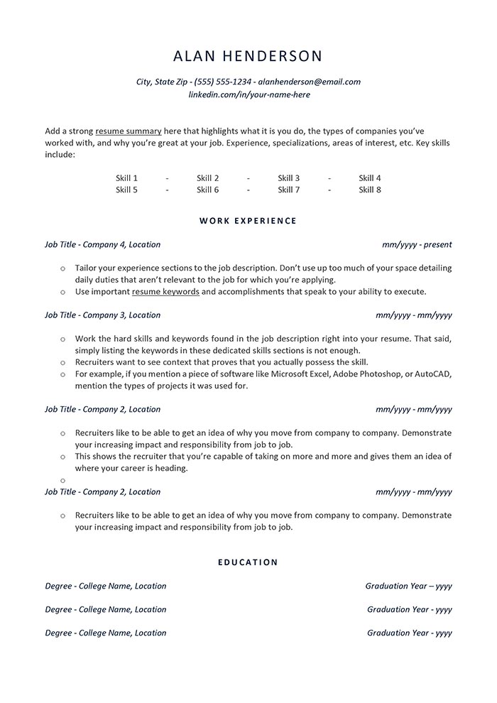 Mid-Career ATS Friendly Resume A4