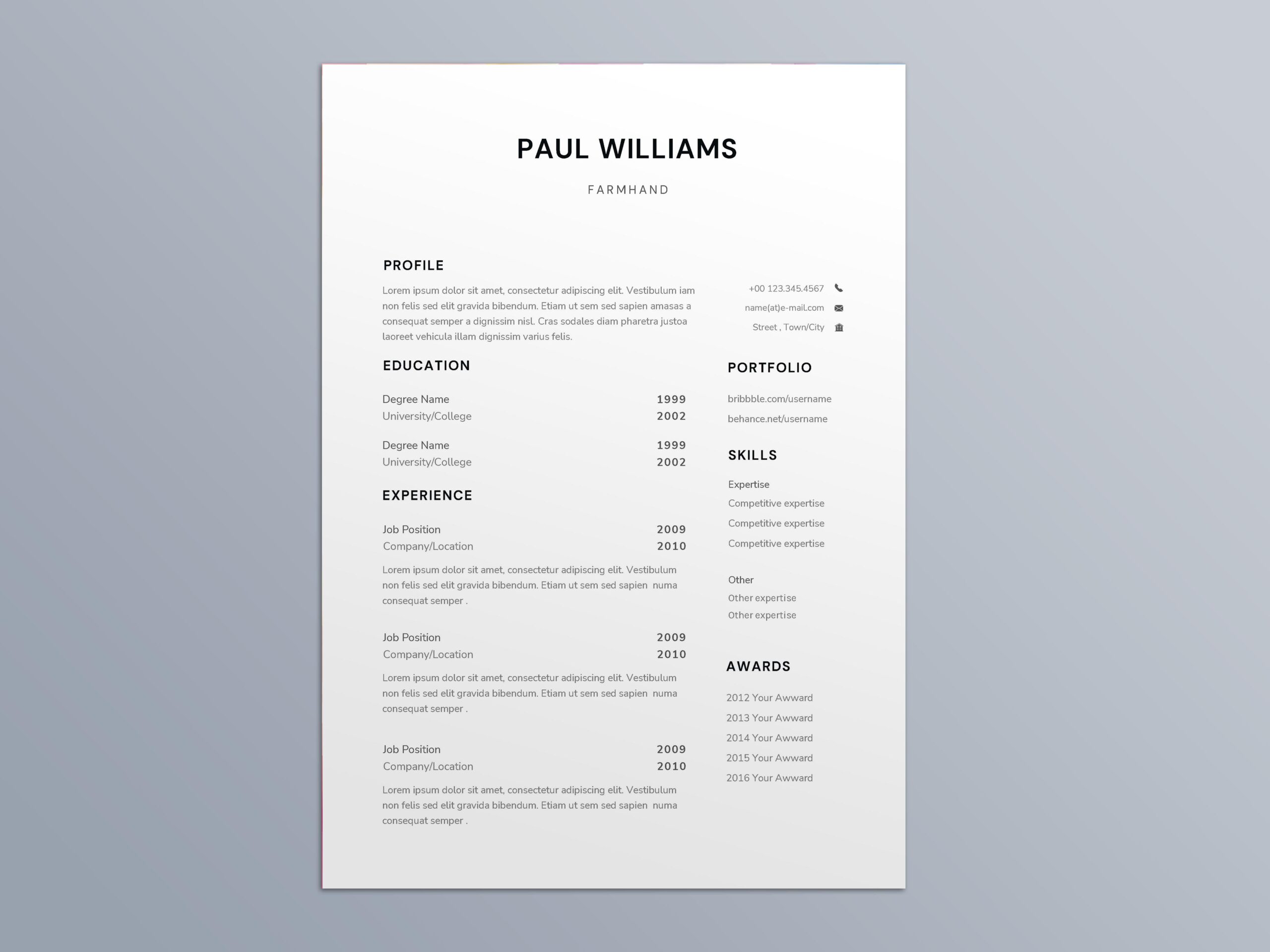 Free Farmhand Resume Template