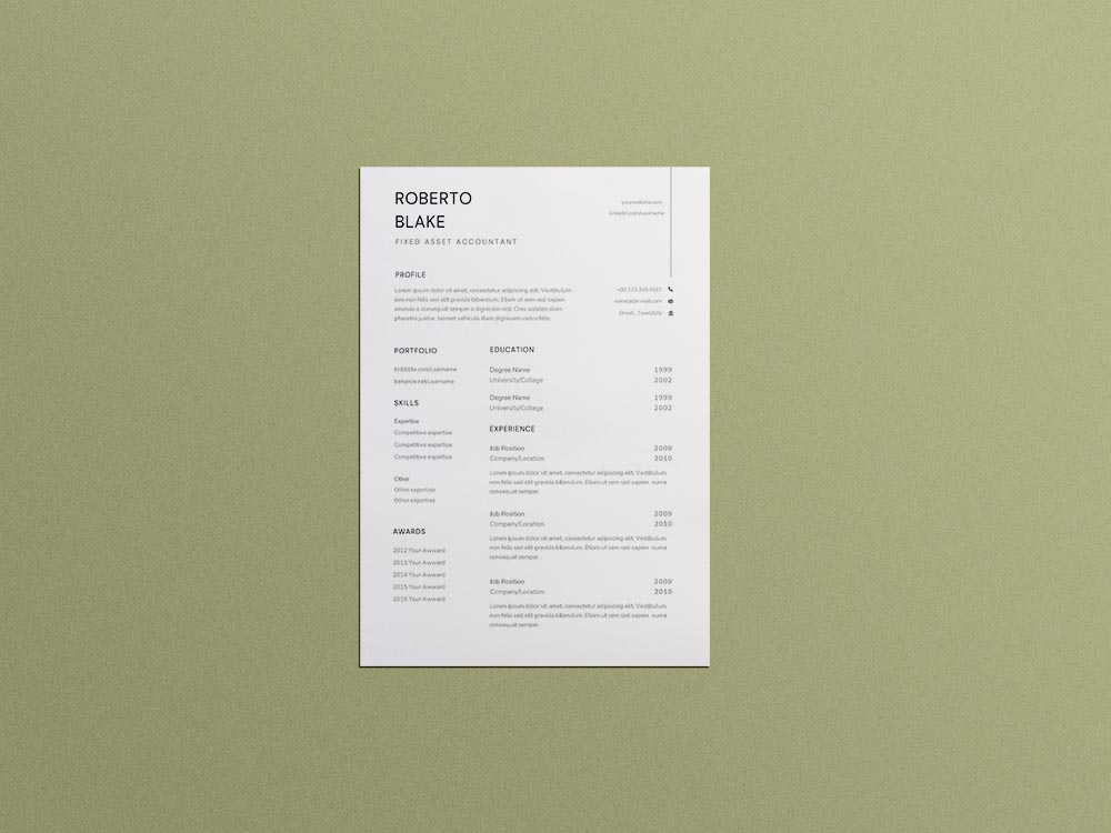 Free Fixed Asset Accountant Resume Template